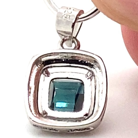 Blue Tourmaline 1.02ct White Gold Finish Solid 925 Sterling Silver Pendant - Picture 4 of 8